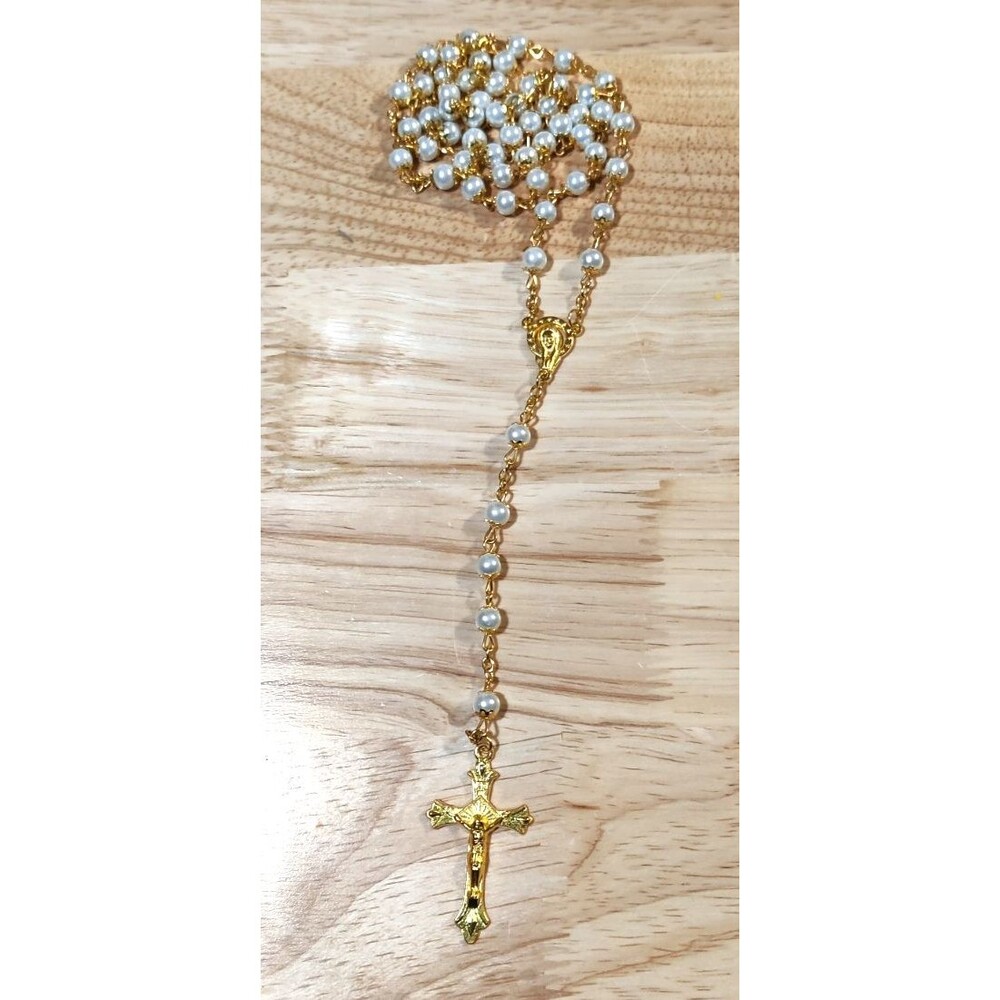 Rosary Gold And white Color- Made in Italy-Catholic-Christian